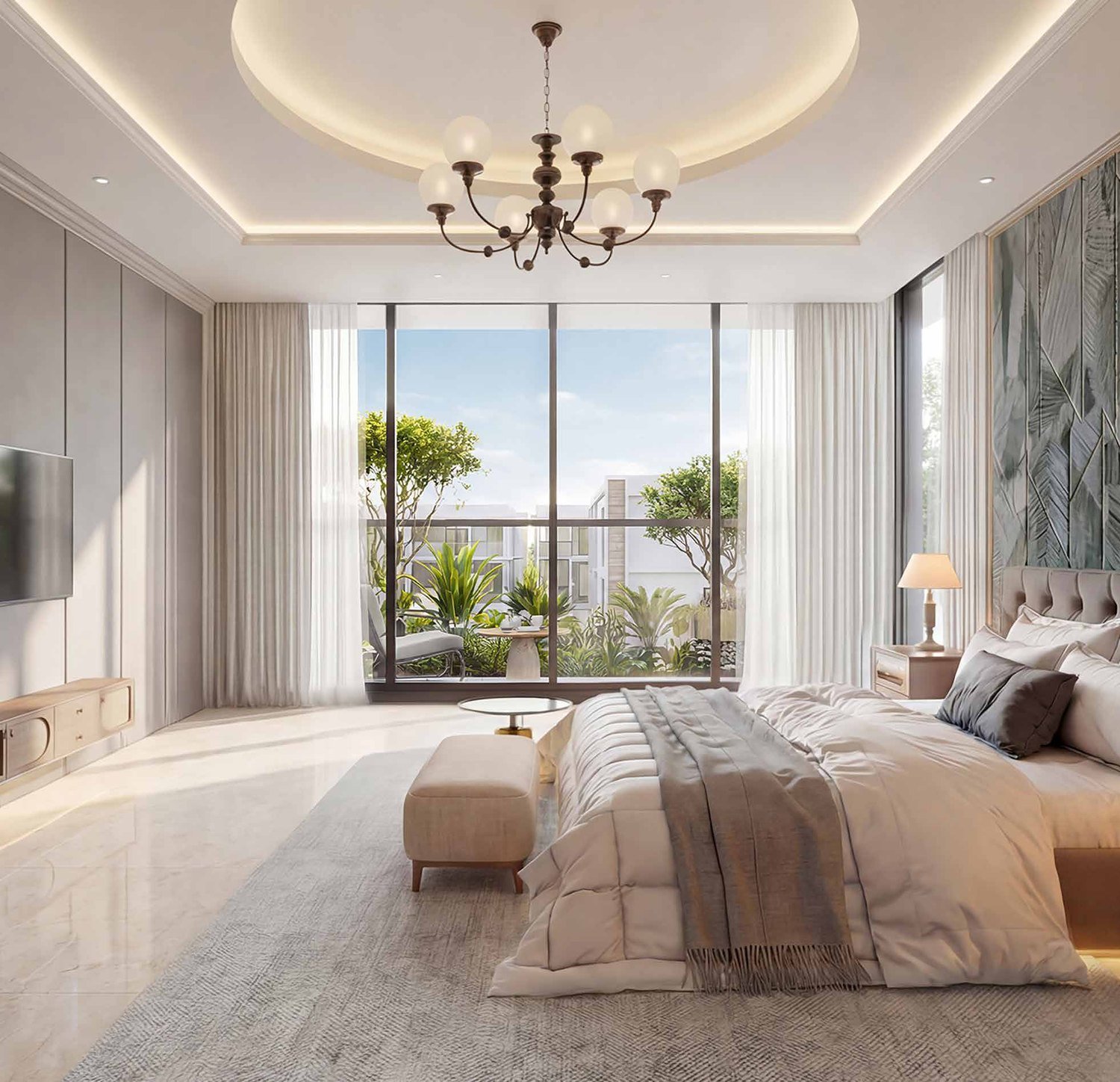 Casagrand Vybe — spacious villa master bedroom with floor-to-ceiling glazing and balcony